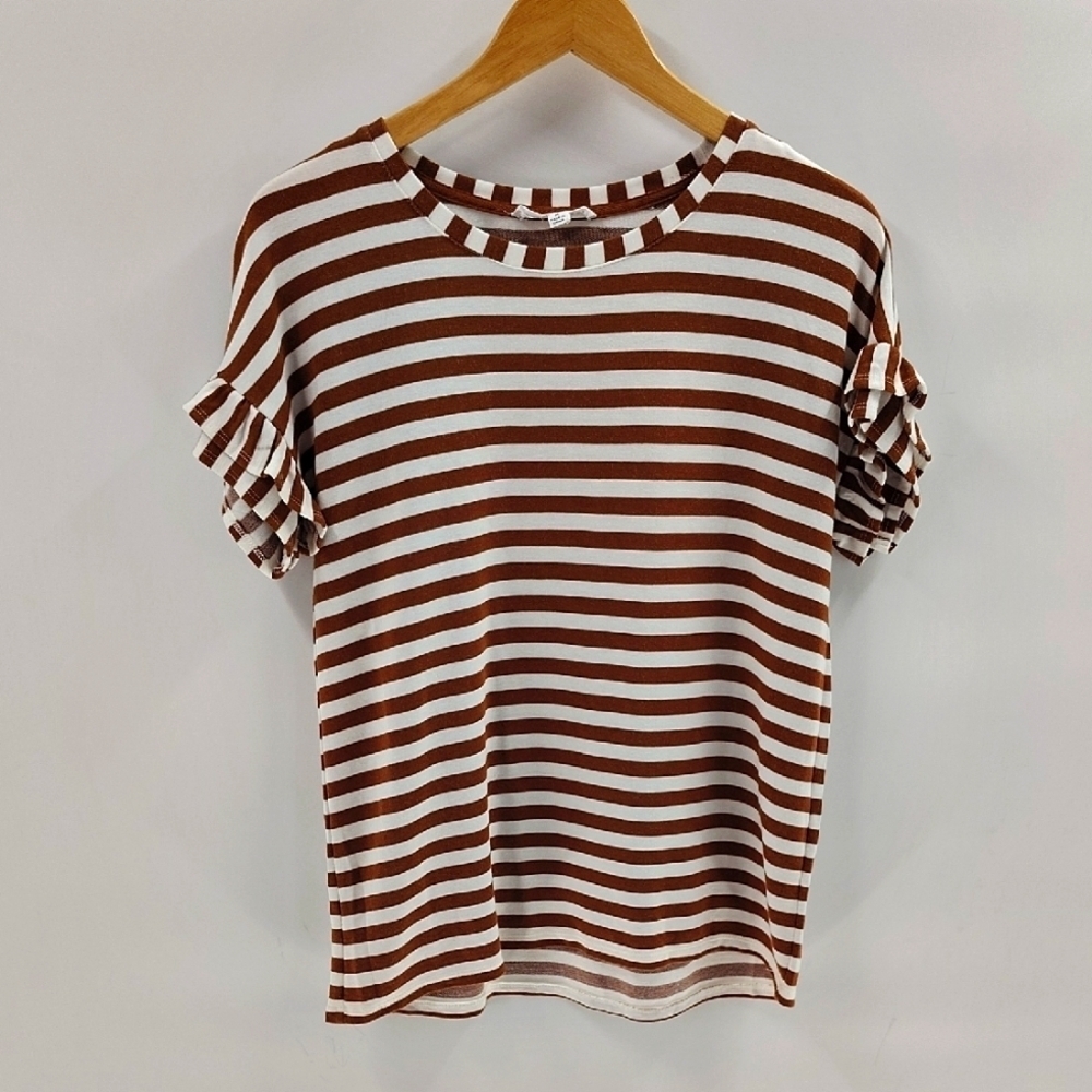Jane And Delancey Pullover Top Sise Medium Brown And White Stripe Stretch